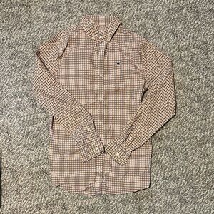 Vineyard Vines Orange and Navy Plaid Performance Button-Up